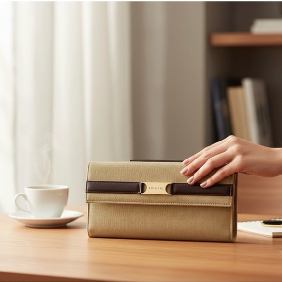 Bvlgari W Hook Continental Wallet Beige Brown - Picture 1 of 10